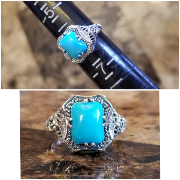 Genuine Sleeping Beauty Turquoise Filigree Ring 6 - Picture 5 of 5